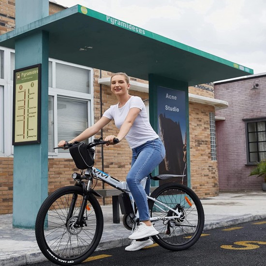 350W Folding E-Bike Adult Electric Mountain Bike 26 Inch Folding Electric Bicycle with Removable 36V/8 Ah Lithium-Ion Battery, Full-Suspension E-MTB, 21 Speed Gear