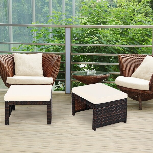 Costway 2PCS Patio Rattan Ottoman Cushioned Seat Foot Rest Furniture