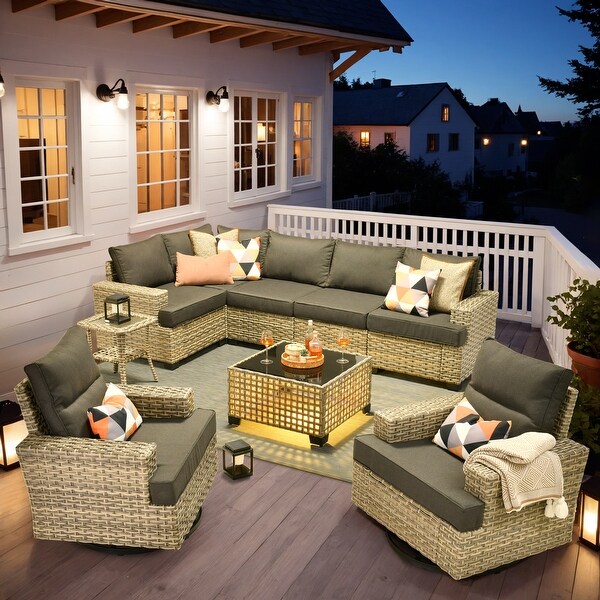 OVIOS 9 Pieces T shaped Seat Wide Armrest Swivel Chair Set With SolarPowered Table