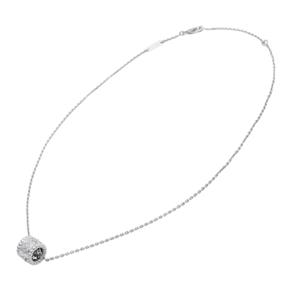 Van Cleef & Arpels Perlet Clover Pendant Necklace 18K White Gold Diamond