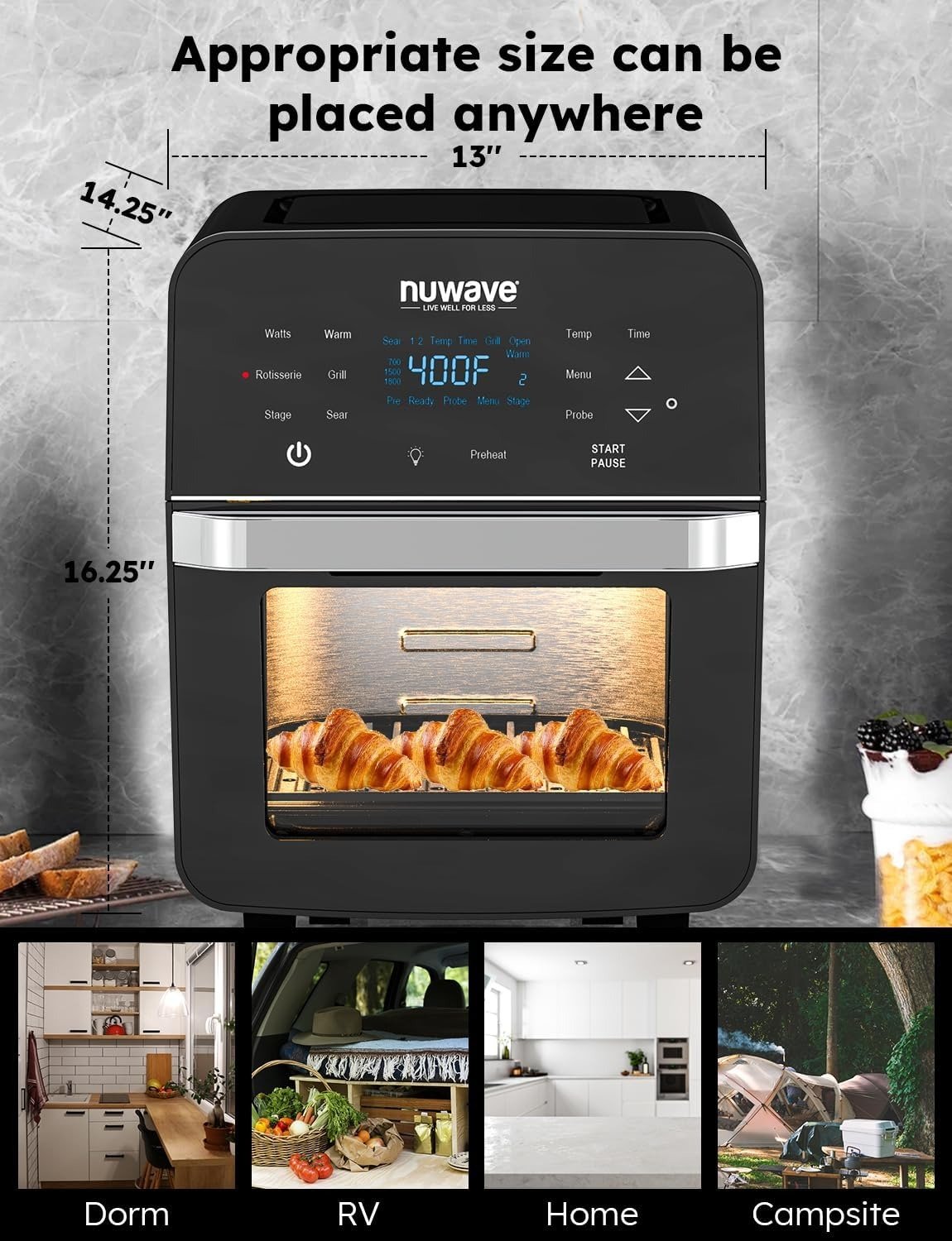 15.5QT XL Air Fryer Oven, 1800W Convection, Smart Thermometer, 100 Presets, Rotisserie & Grill/Griddle, Dishwasher Safe, Black