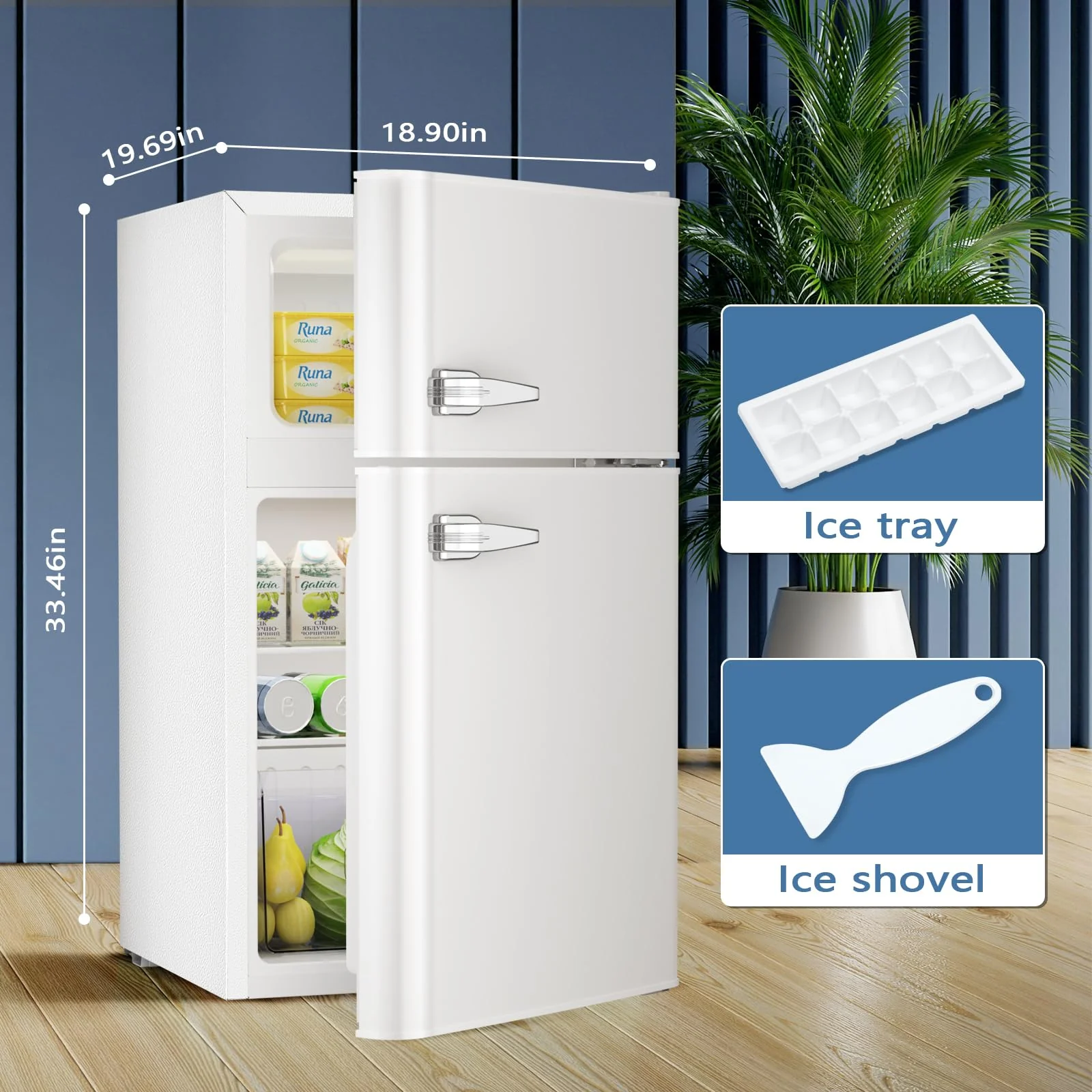 Kismile  Mini Fridge 3.1Cu.Ft Compact Refrigerator 2-Doors Freezer