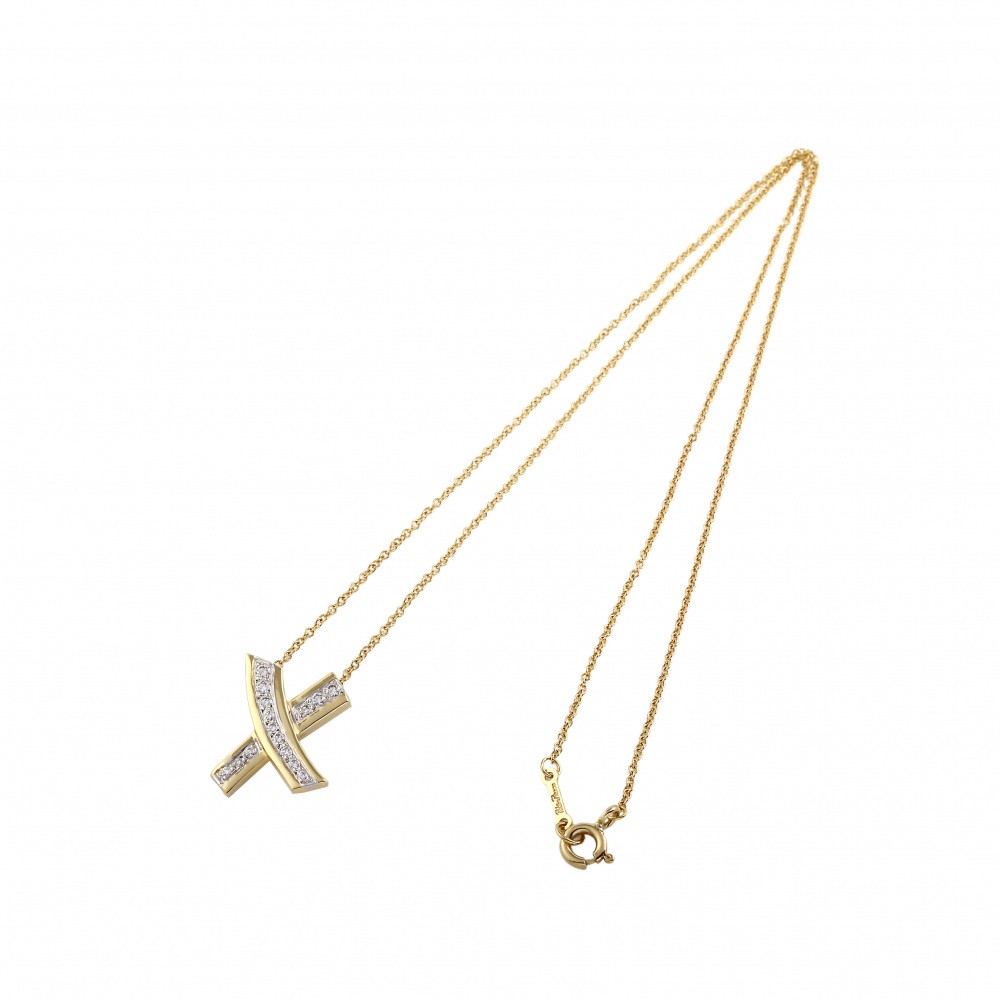 Tiffany & Co. Paloma Picasso Kiss Necklace Platinum & 18K Yellow Gold Diamond