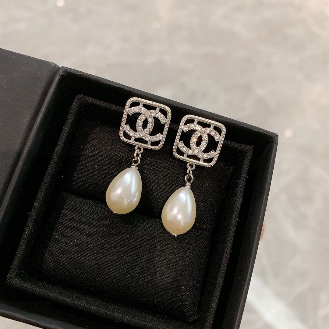 Chanel Cc Pear Earrings