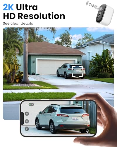 Outdoor Security Camera Wireless, 2K Battery Powered WiFi Cameras for Home Security with AI Motion Detection, Color Night Vision, Siren Alarm, 2-Way Talk, IP66 Waterproof, Cloud/SD Storage (4 Pack)