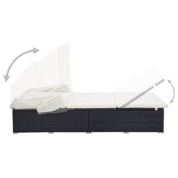 vidaXL 2Person Sunbed with Cushion Poly Rattan Black