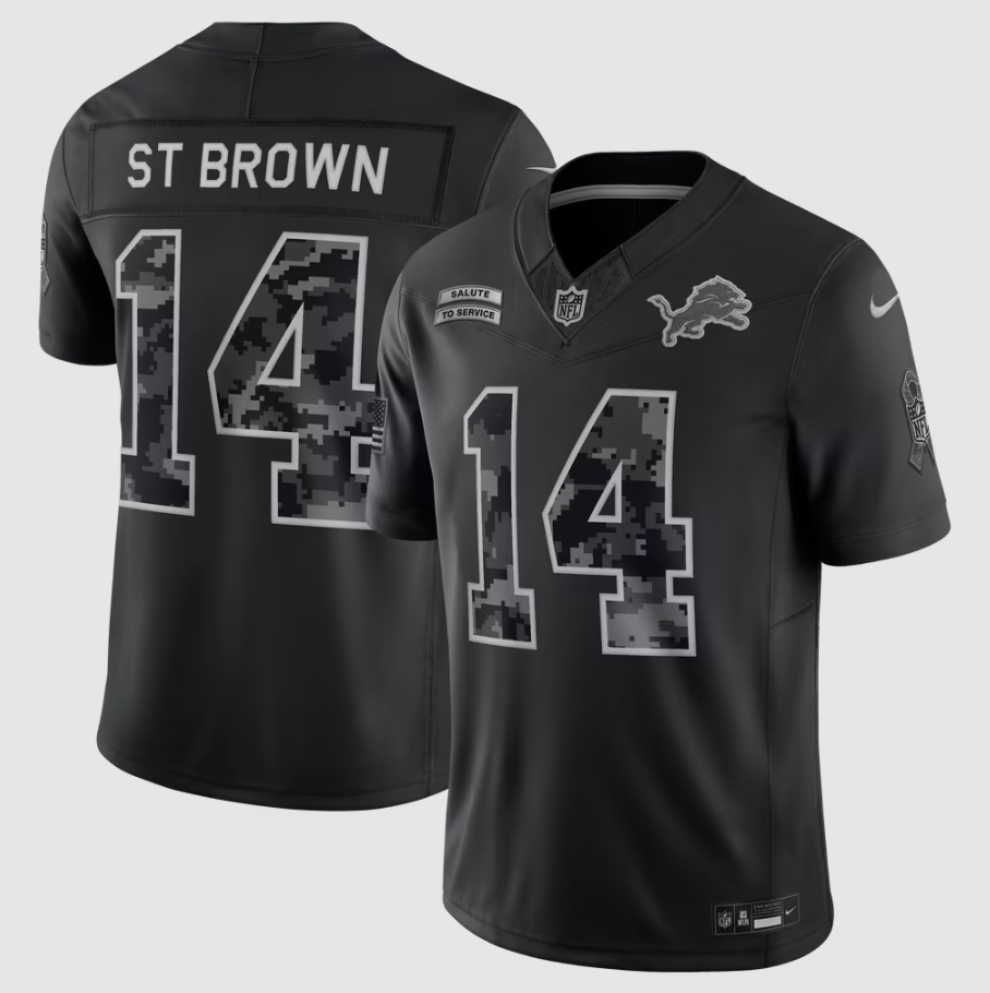 Men's Detroit Lions Amon-Ra St. Brown #14 Black 2026 Salute to Service Stitched Limited Jersey