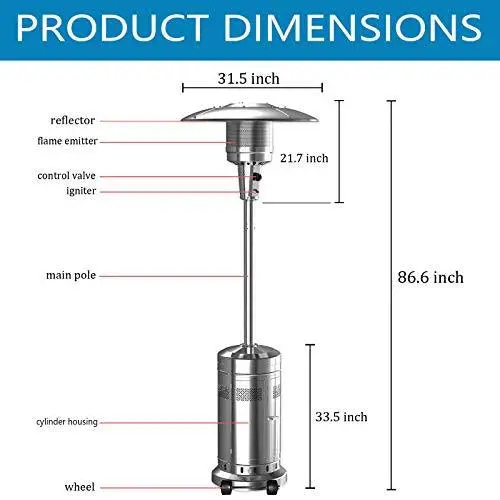Twin 48,000-BTU Stainless Steel Patio Heaters on Wheels – Liquid Propane Floor-Standing Units (Silver Finish)