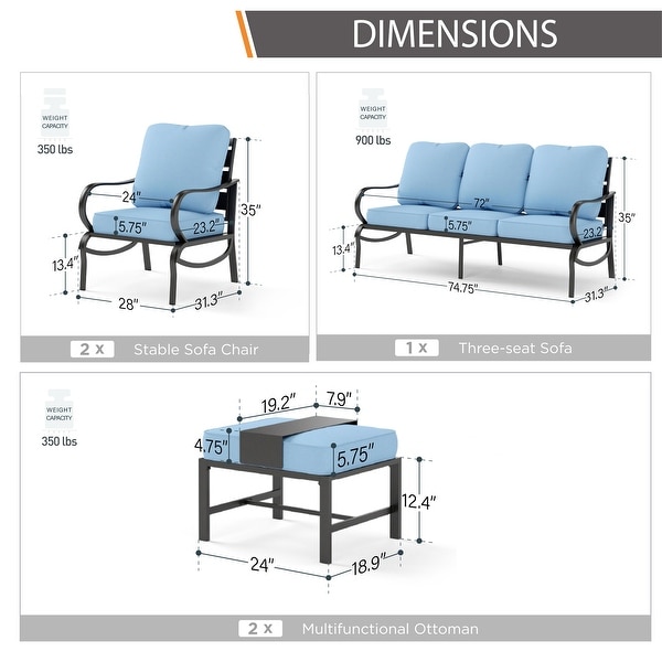 MAISON ARTS 5/7Seat Patio Conversation Set,Sofa Set with 2 x Single Sofa Chairs,1 x 3seater Sofa and Coffee Table/Ottomans
