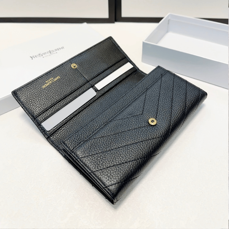 Saint Laurent Envelope Long Wallet Black Grain De Poudre 7.5 Inches