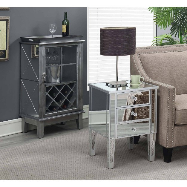 Gold Coast 3 Drawer Mirrored End Table Mirror silver Breighton Home