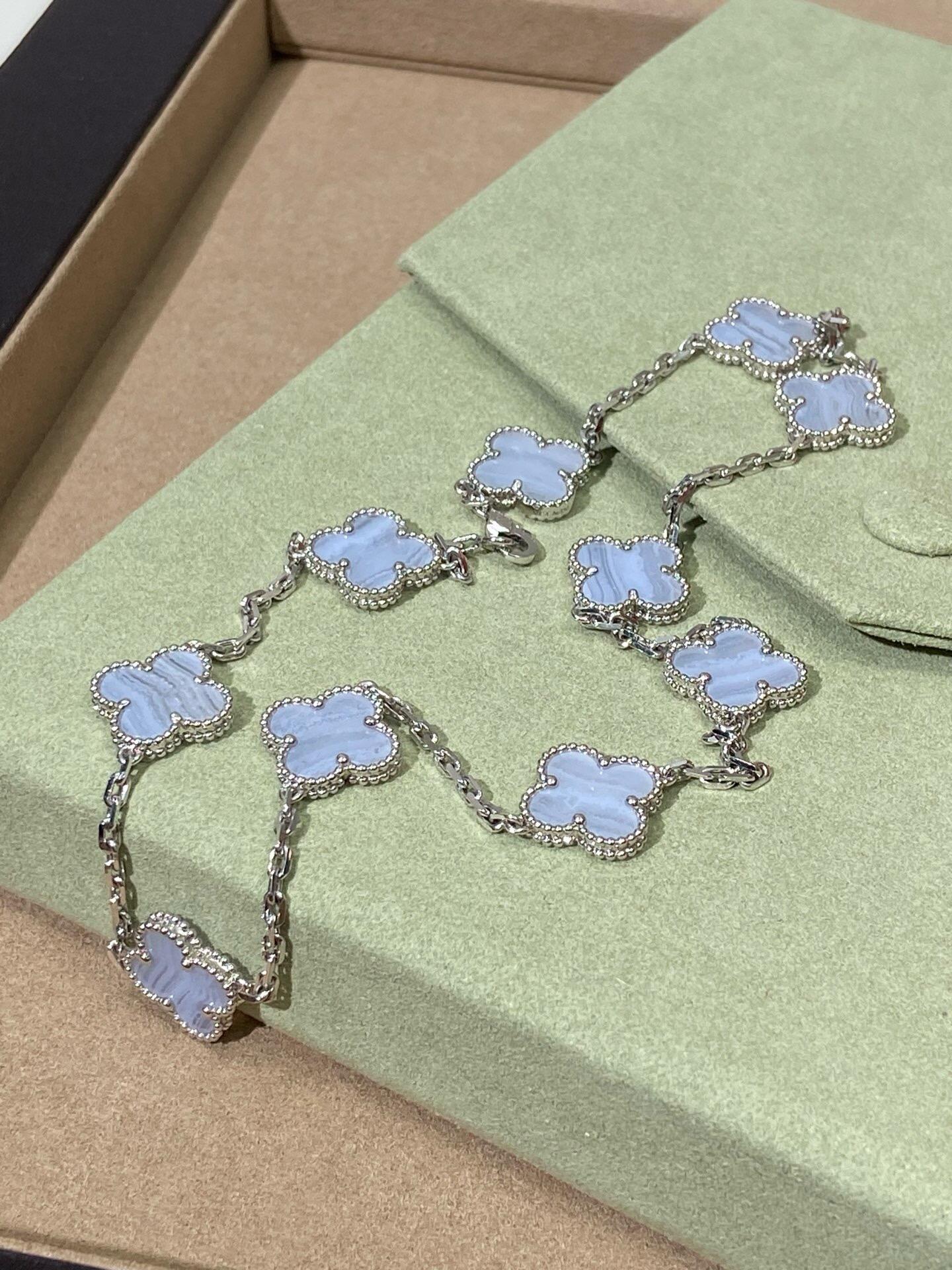 Vca platinum purple chalcedony 10 flower necklace - cnluxepick