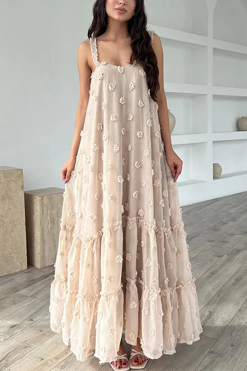 Floral Applique Maxi Dress with Ruffle TrimClistos