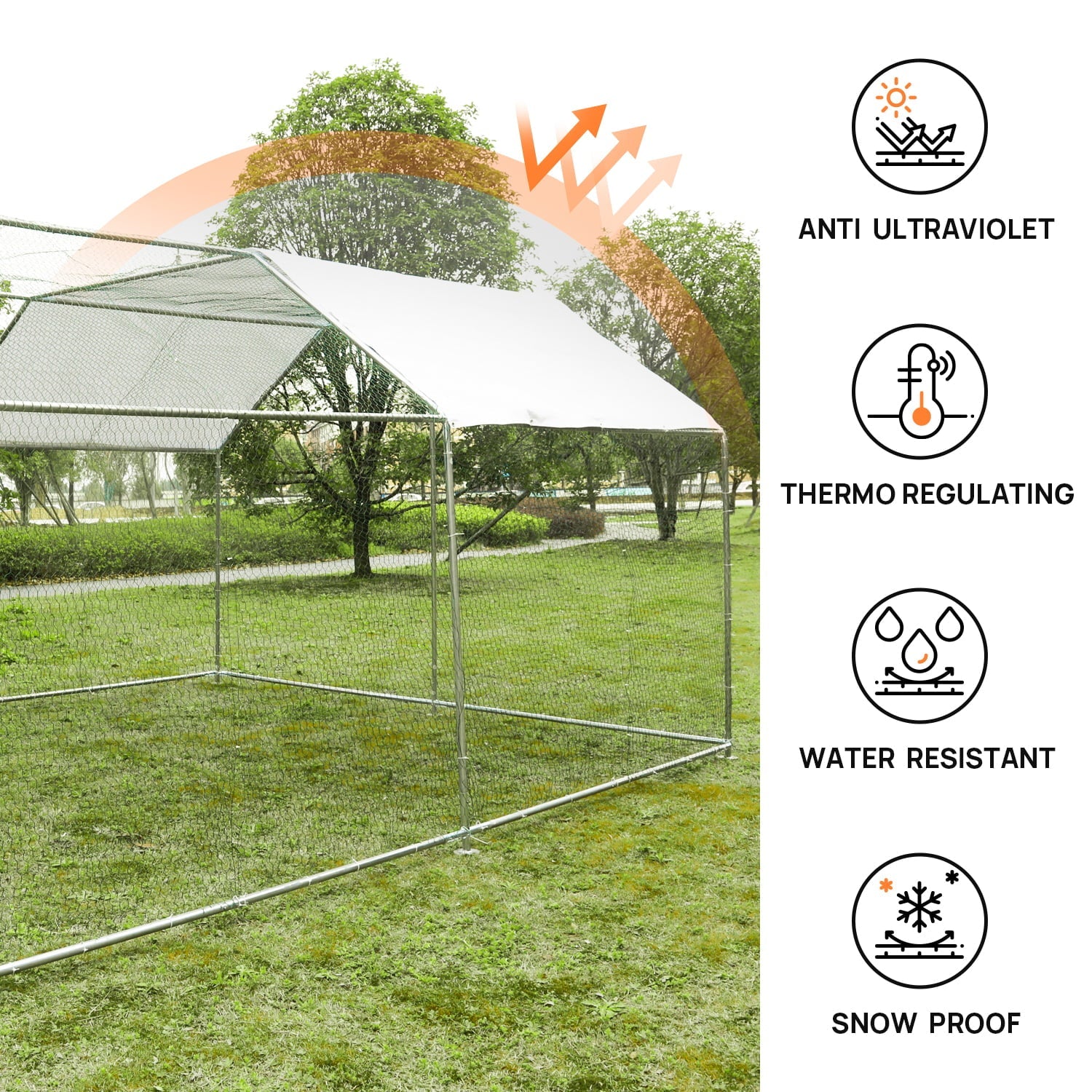 10’x10′ Outdoor Heavy Duty Chicken Coops Walk in Metal Chicken Cages Large Pets Raise Crate Protector Poultry Rabbit House with Waterproof Cover Backyard
