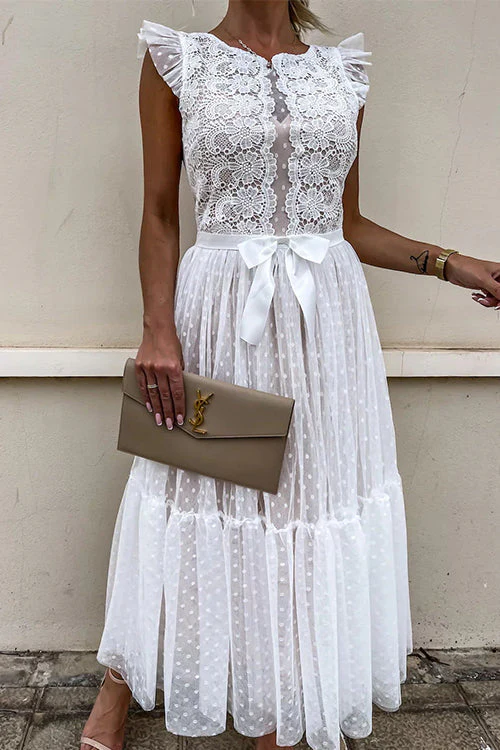 Sleeveless Lace A-Line Swing DressClistos