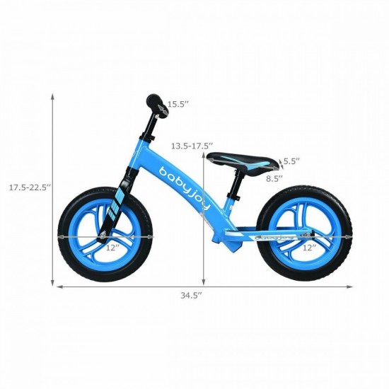 12″ Balance Bike Kids Pre Bike No-Pedal Learning Ride Adjustable Seat Gift Blue