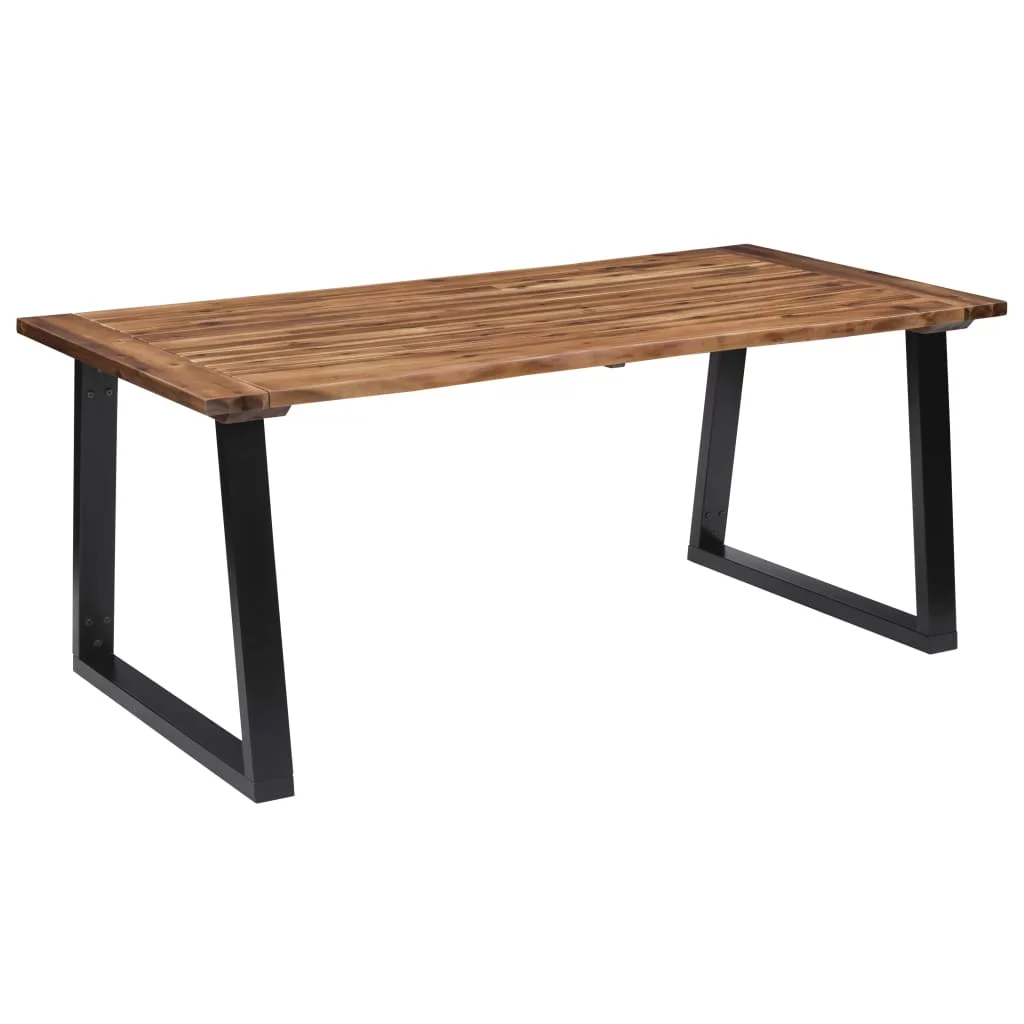 Anself Dining Table Acacia Wood with Oil Finish Tabletop Powder-Coated Metal Frame Accent Table for Kitchen Dining Room Living Room