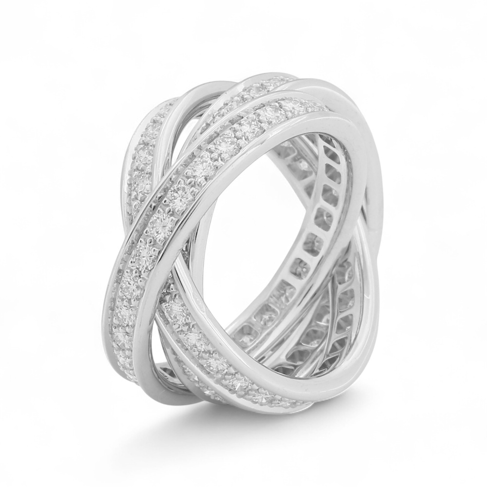 Cartier Trinity Three Bangles 18k White Gold Ring Diamond B4106200