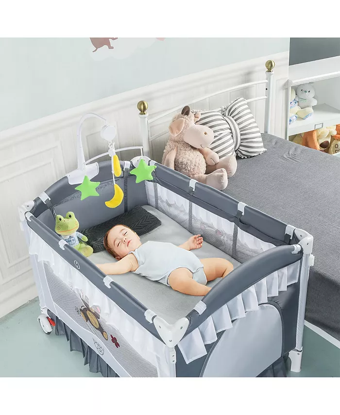 Costway 4 in 1 Portable Baby Playard Crib Bassinet Bed Changing Table Canopy