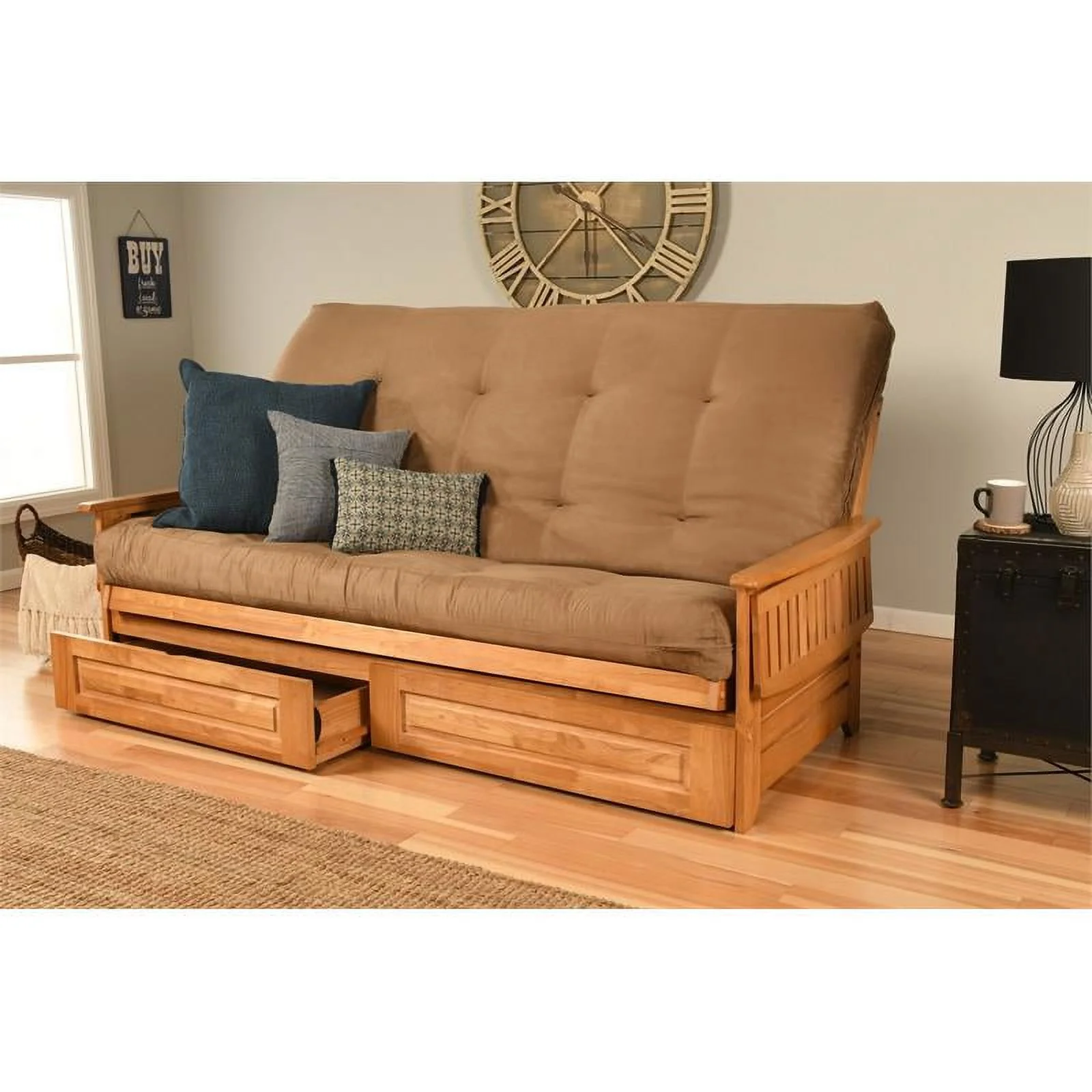 Kodiak Furniture Phoenix Futon with Suede Peat Fabric Mattress in Tan/Butternut