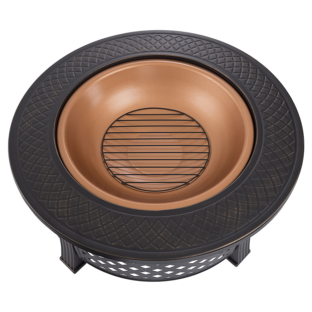 Pure Garden - Fire Pit Set, Wood Burning Pit - Includes Spark Screen and Log Poker, 32” Round Metal Firepit - Black/Copper