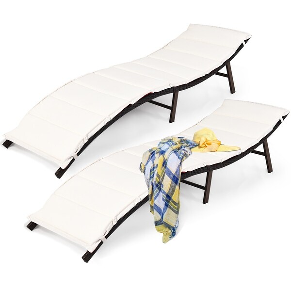 Costway 2PCS Patio Rattan Folding Lounge Chair Stackable Double Sided
