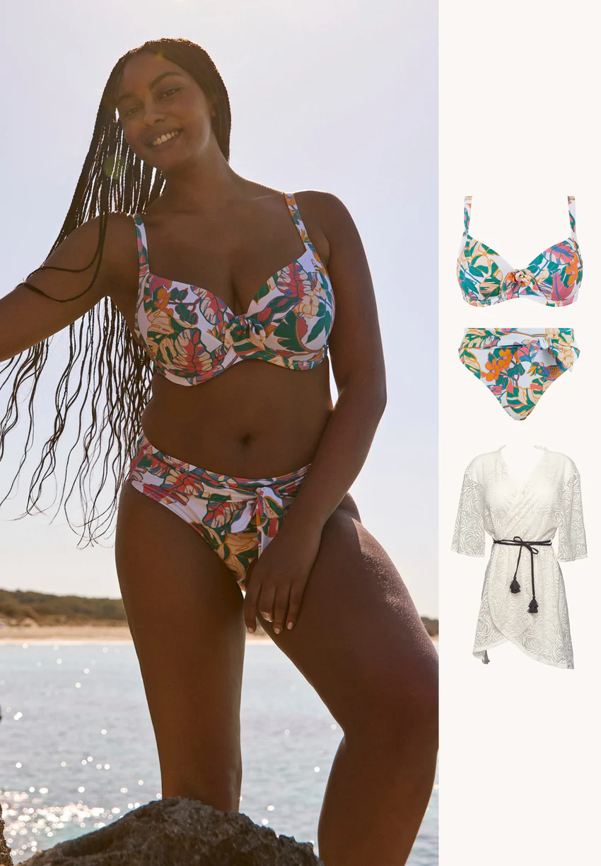 Ensemble maillot de bain 2 pièces Fidji blanc avec tunique de plage