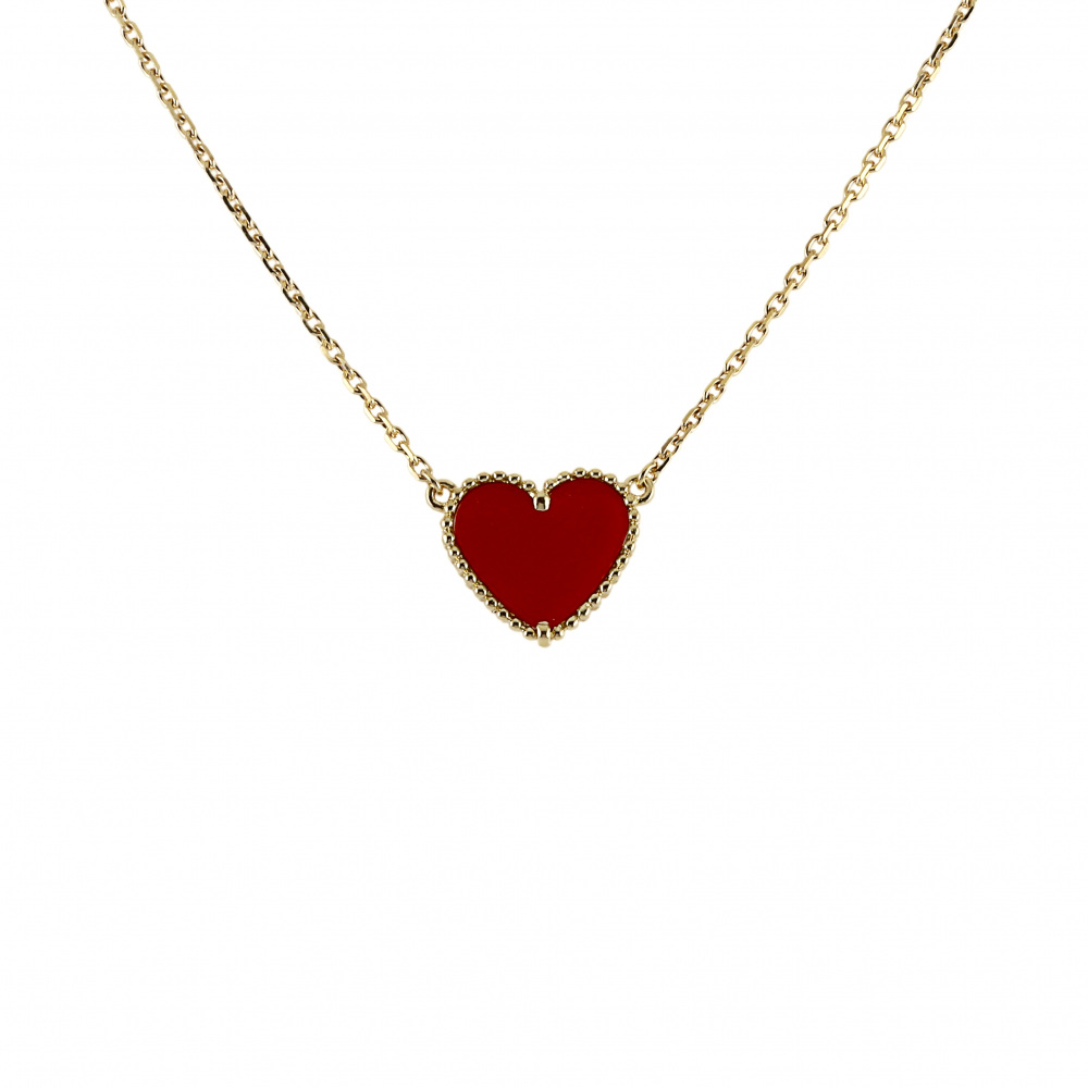 Van Cleef & Arpels Lucky Alhambra Heart Necklace 18K Yellow Gold Carnelian