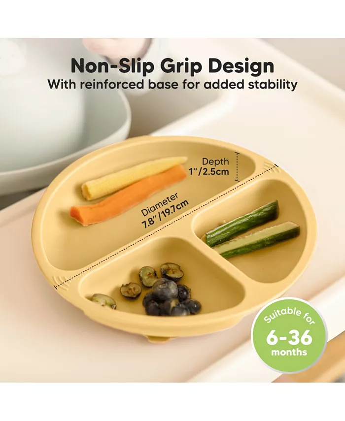 KeaBabies 3-Pack Prep Suction Plates for Baby, 100% Silicone Toddler Plates, BPA-Free Divided Baby Plates with Suction