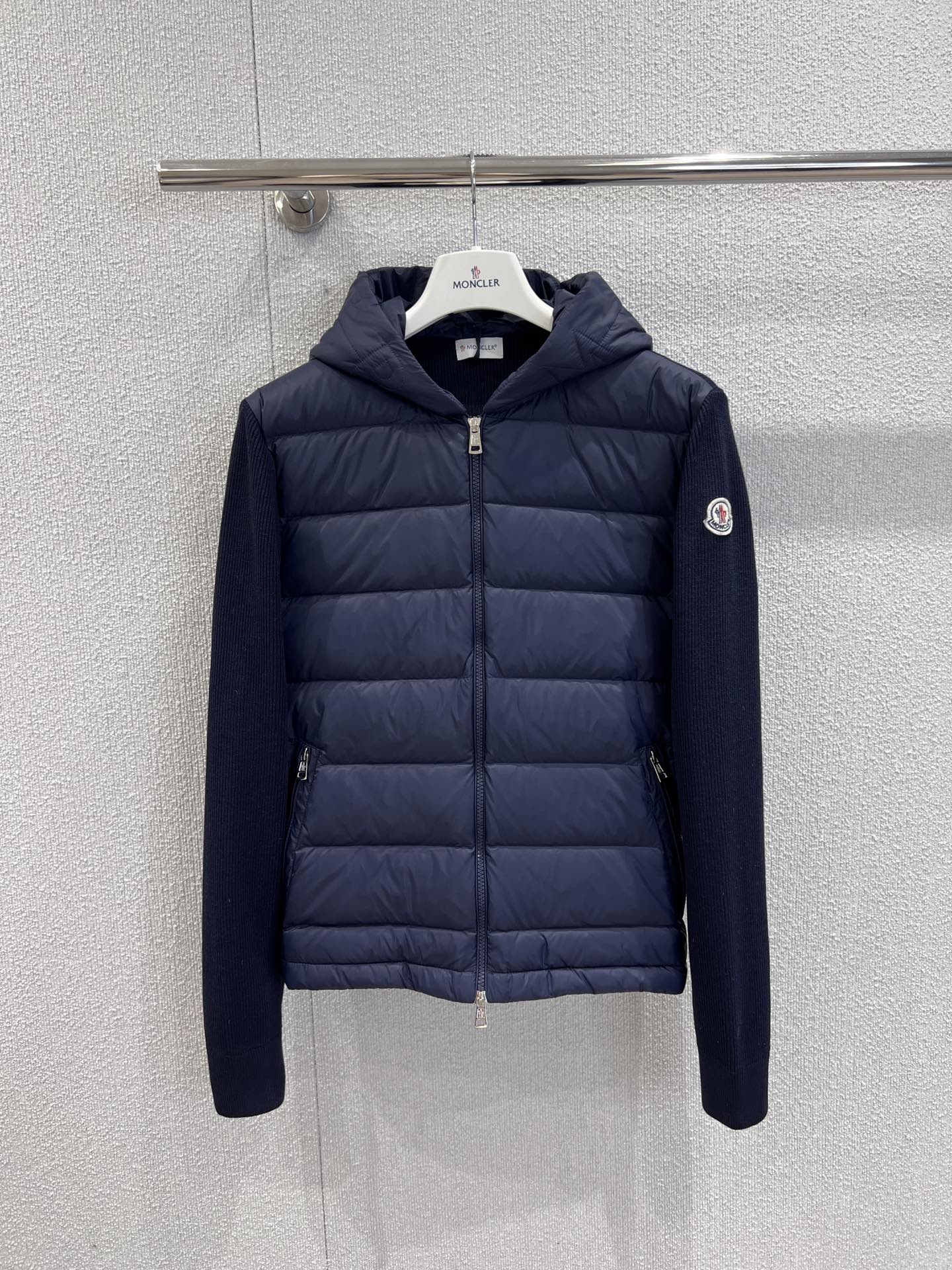 Moncler Lightweight Knit Paneled Hooded Zip-Up Down Jacket - cnluxepick