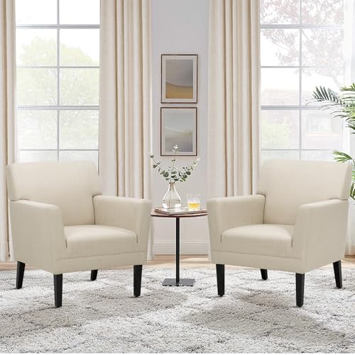 COLAMY Modern Accent Chair for Living Room, Upholstered Fabric Accent Armchair with Back, Soft Single Sofa Chair with Arms for Bedroom/Office/Reception Room, Green
