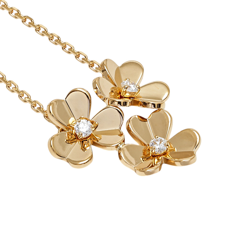 Van Cleef & Arpels Frivole 3 Flower Necklace 18K Yellow Gold Diamond VCARP2DU00