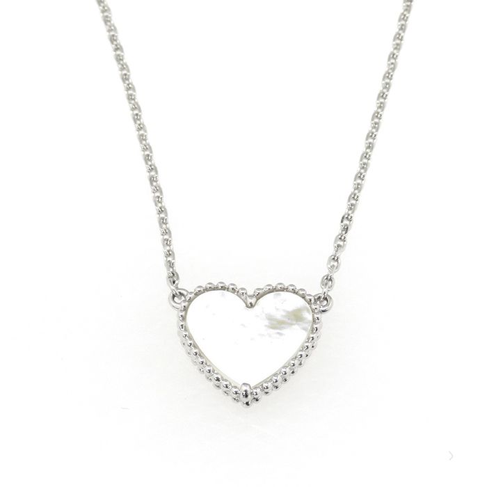 Van Cleef & Arpels Lucky Alhambra Heart Necklace 18K White Gold Mother of Pearl