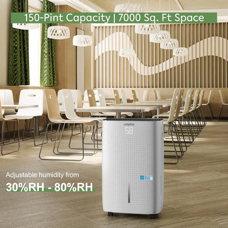 Waykar High-Capacity Dehumidifier – 2,000 Sq. Ft. Coverage with Manual/Auto Drain Options and 0.66-Gallon Removable Tank