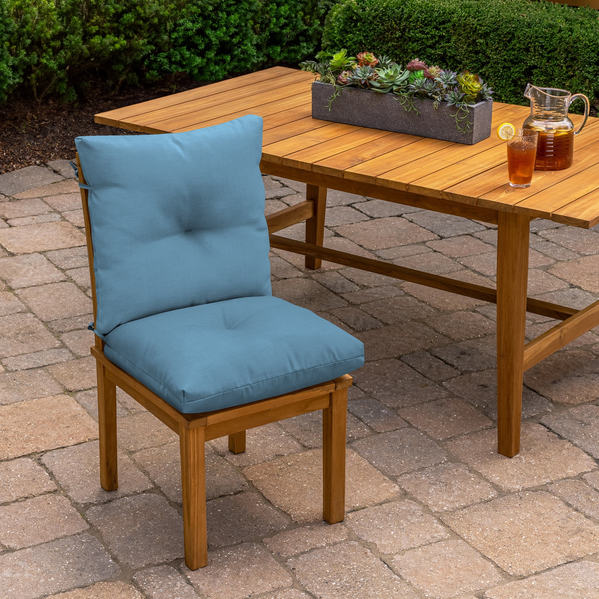 Arden Selections Outdoor Plush Modern Tufted Blowfill Dining Chair Cushion, 21 x 40, Water Repellent, Fade Resistant, Tufted Cushion for Dining and Bistro Chairs 21 x 40, French Blue Texture