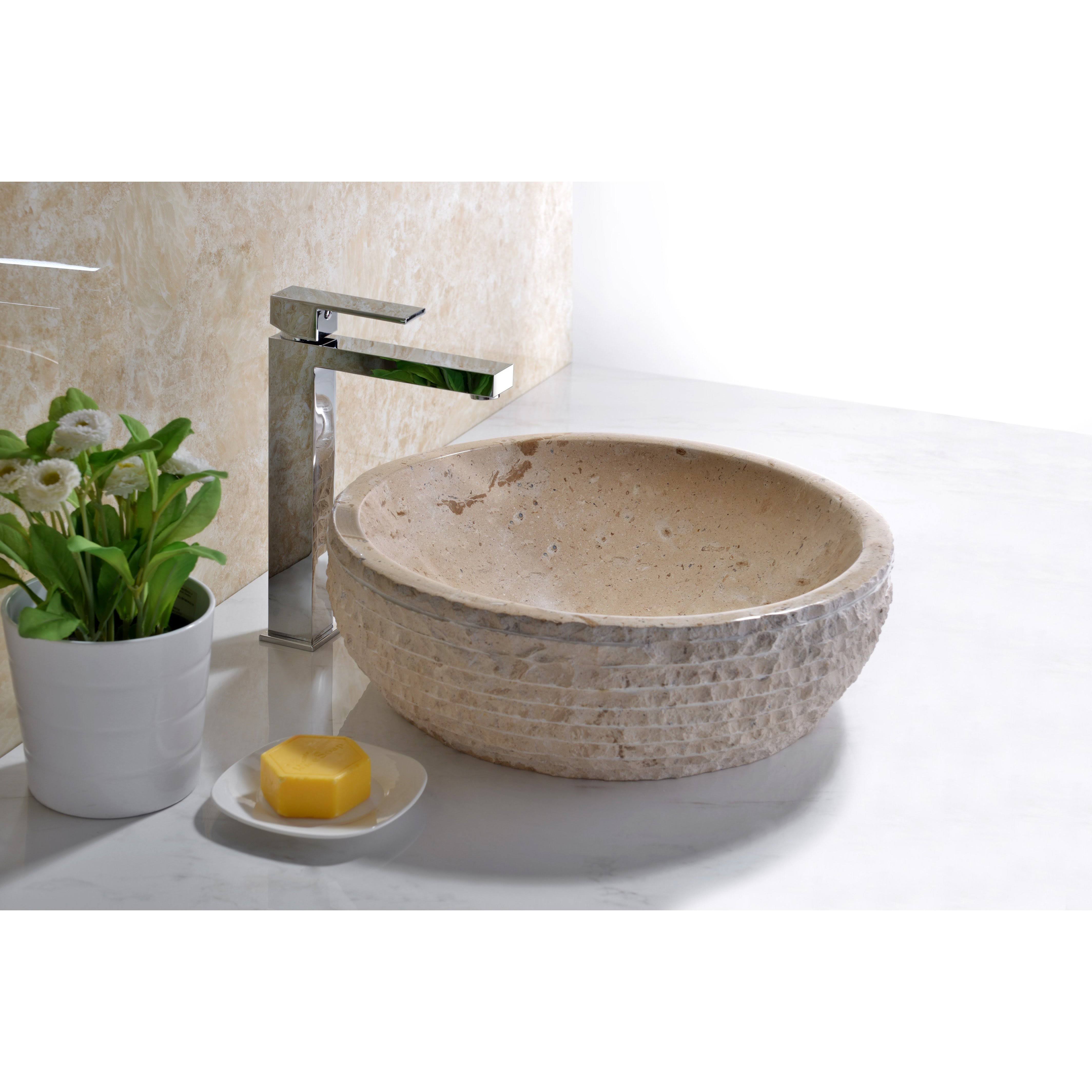Anzzi LS-AZ147 Desert Basin Vessel Sink in Classic Cream Marble