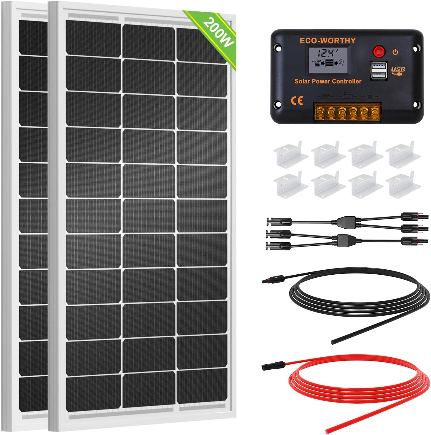 2026 200 Watts 12 Volt/24 Volt Solar Panel Kit with High Efficiency Monocrystalline Solar Panel and 30A PWM Charge Controller for RV, Camper, Vehicle, Caravan and Other Off Grid Applications