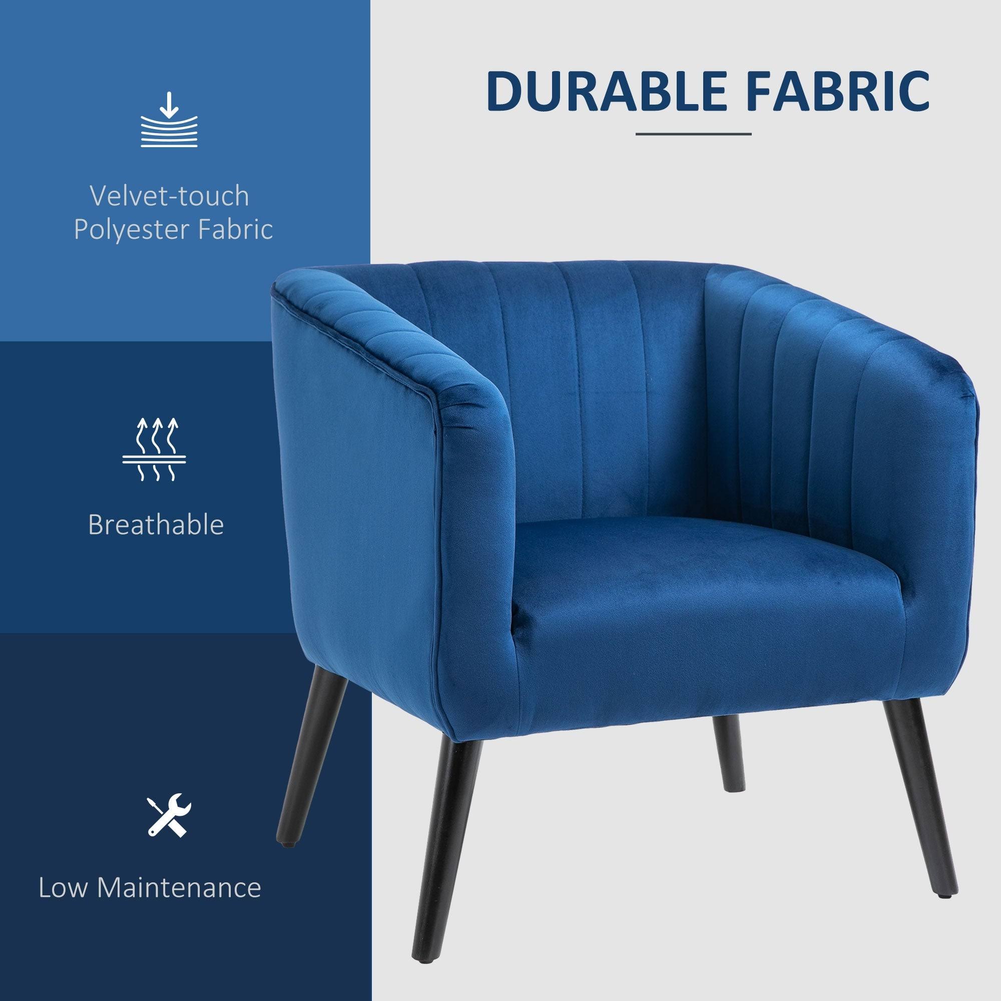 HOMCOM Luxury Velvet Fabric Accent Armchair with Thick Padding, High Armrests, and Channel Tufting, Blue