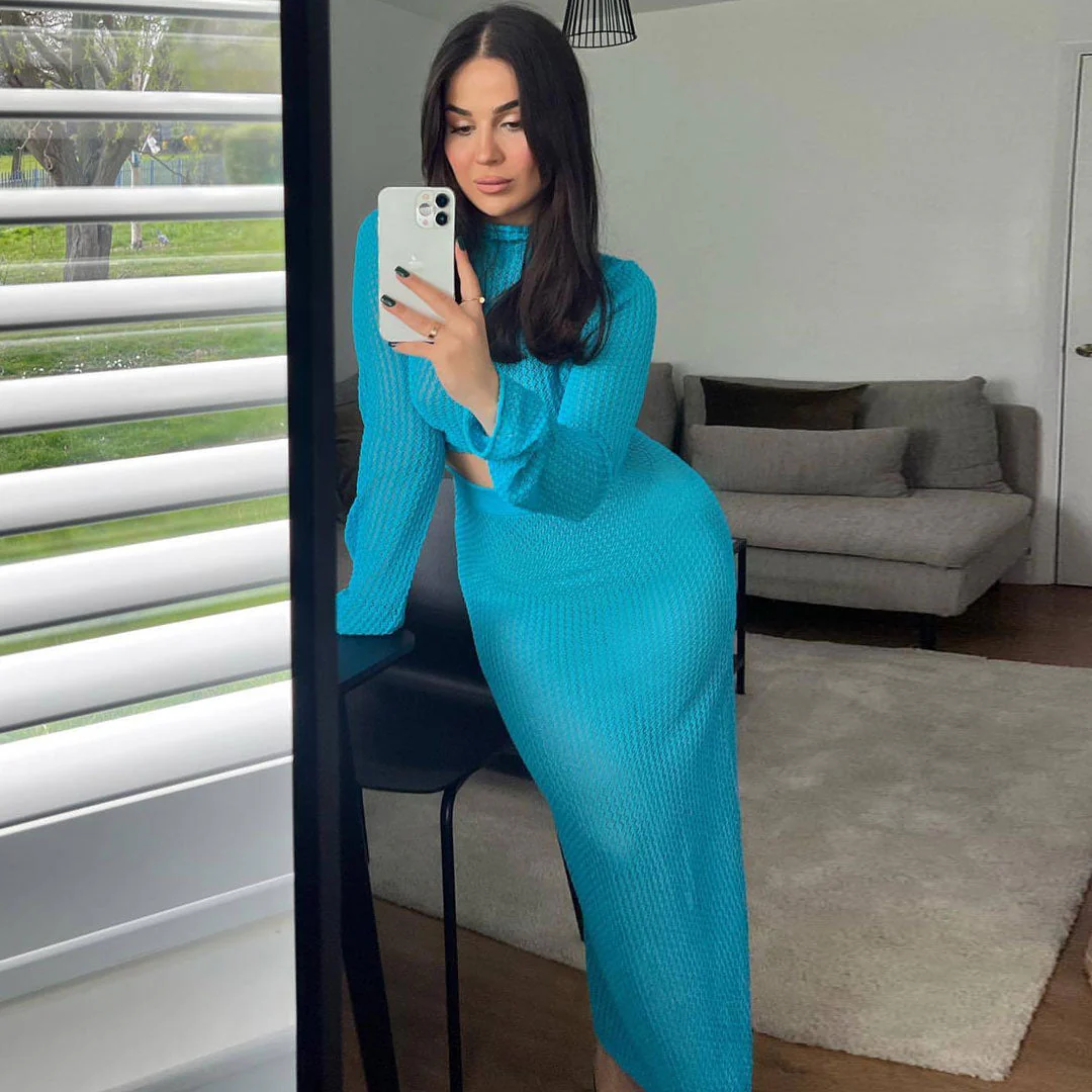 Crochet Knit Maxi Skirt & Crop Top SetClistos