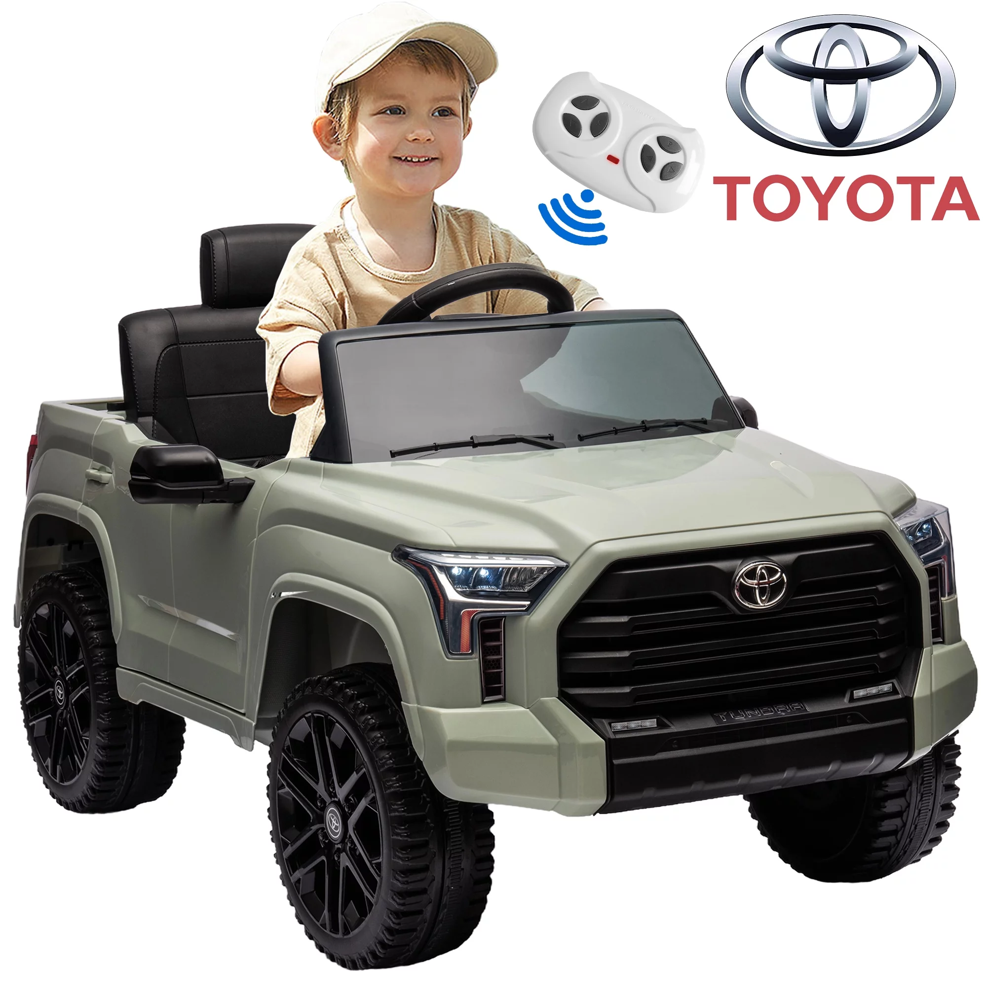 Toyota Tundra Ride On Cars for Kids, 12V Licensed Toyota Tundra Powered Ride On Toy Cars with Parent Remote Control, Electric Car for Kids 3-8 w/Music/Bluetooth/Trunk/LED Headlights/Safety Belt, Green