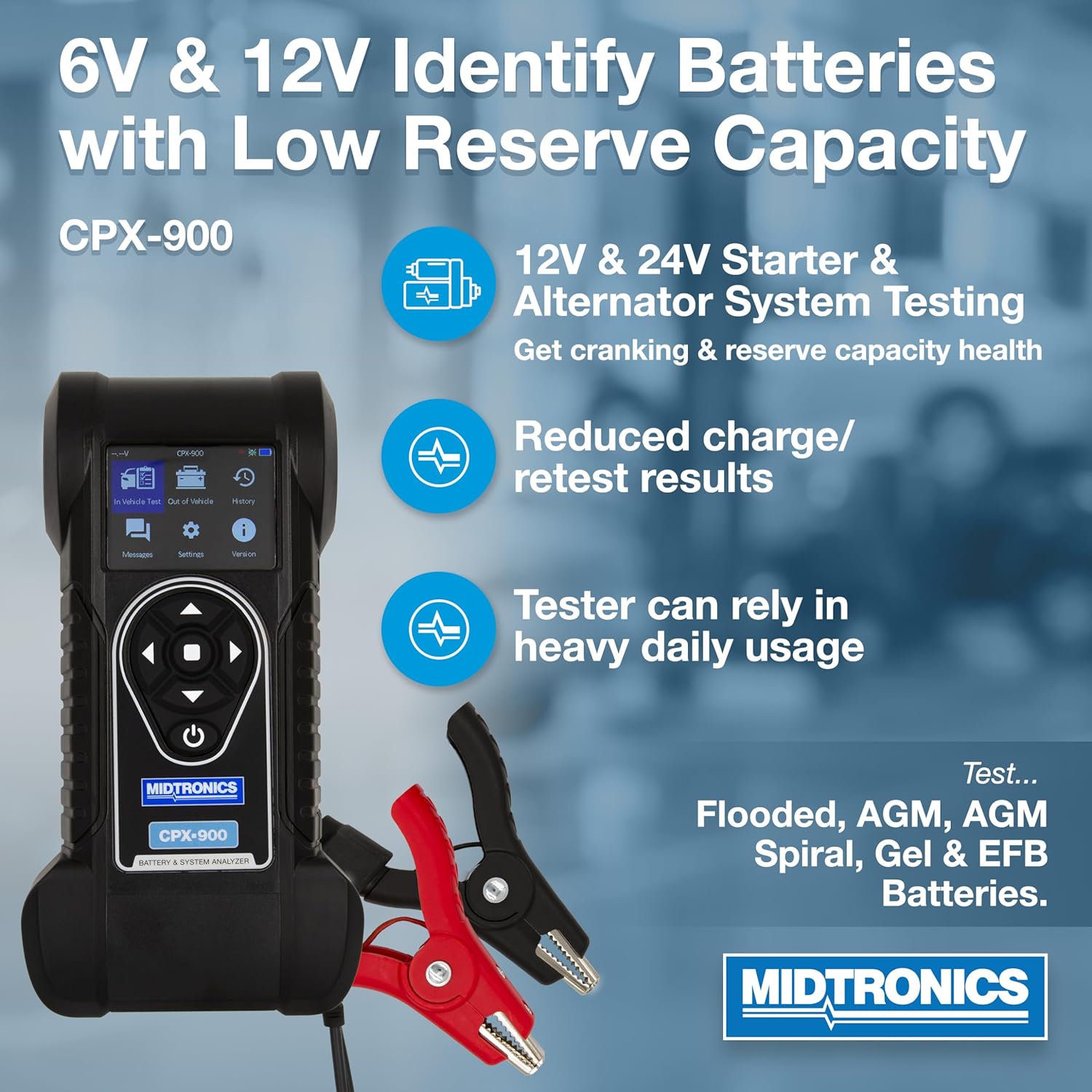 6V & 12V Automotive Battery & Electrical System Analyzer Using Conductance Profiling-CPX-900-Identify Batteries with Low Reserve Capacity