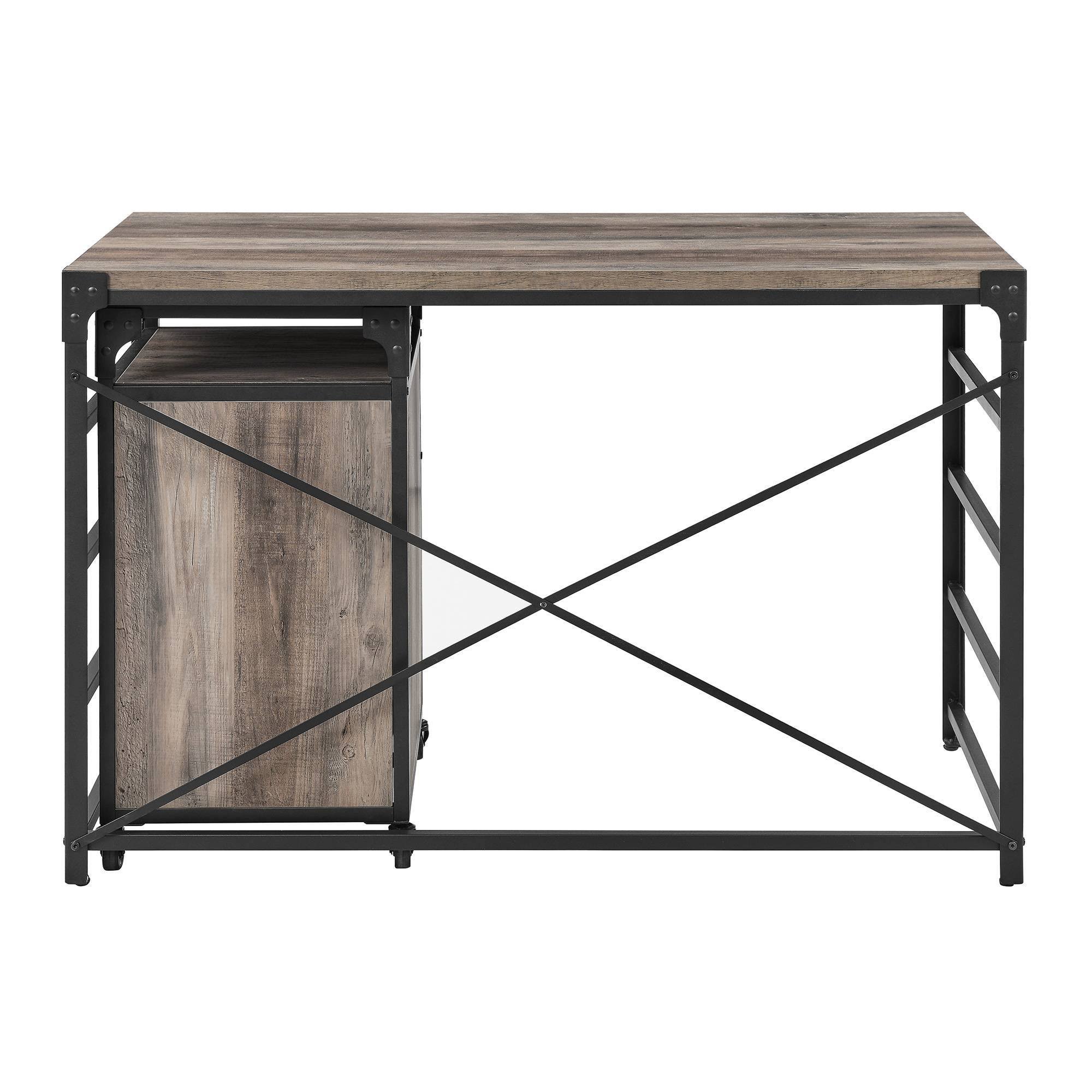 Halverson Angle Iron Writing Desk with 2 Drawer Filing Cabinet Gray Wash - Saracina Home