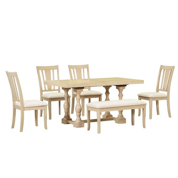 Extendable Dining Table Set with Removable Leaf,Padded Chairs and Bench