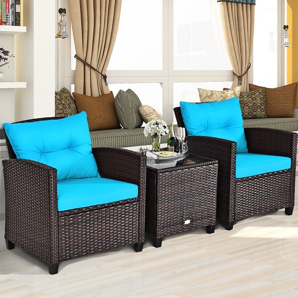 Costway 3PCS Patio Rattan Furniture Set Cushioned Conversation Set