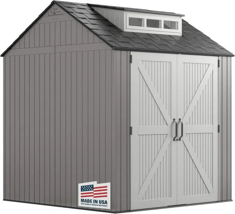 Rubbermaid 7×7 Ft Resin Storage Shed with Integrated Floor — Heavy-Duty Backyard Solution for Lawn Equipment, Bikes & Pool Gear