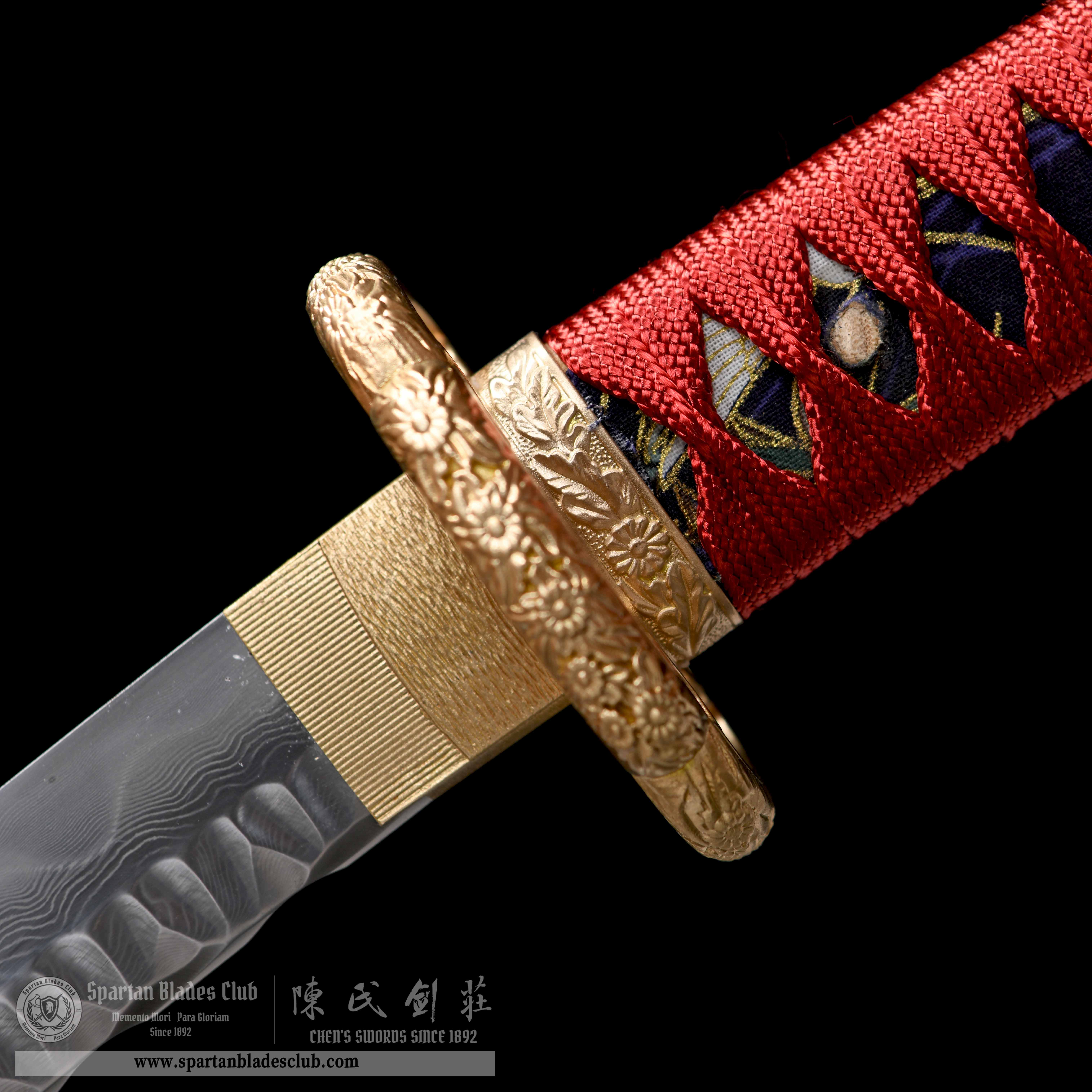 HY179 | Aori | Tachi | Damascus Steel | Clay-tempered | Real Hamon | Red | Flower | Battle-Ready | Full-tang | Spartan Blades Club | CHEN'S SWORDS 1892 - Spartan Blades Club - 陳氏劍莊1892