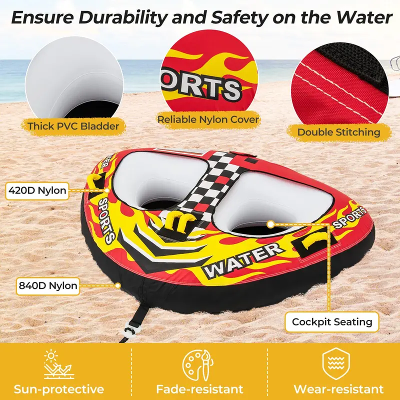 Quick-Connect Inflatable Boat Tube – 1–2 Person Towable with Secure Valve System and Stable Ride Design
