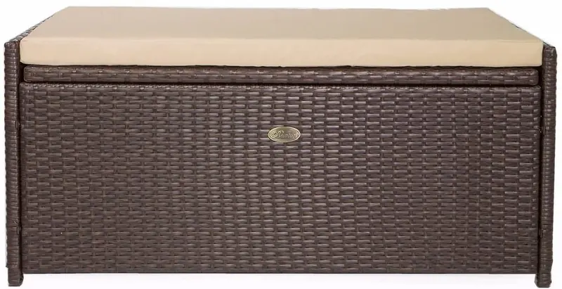 Weather-Resistant Rattan-Style Outdoor Storage Bench – 60-Gallon Capacity with Cushioned Seat