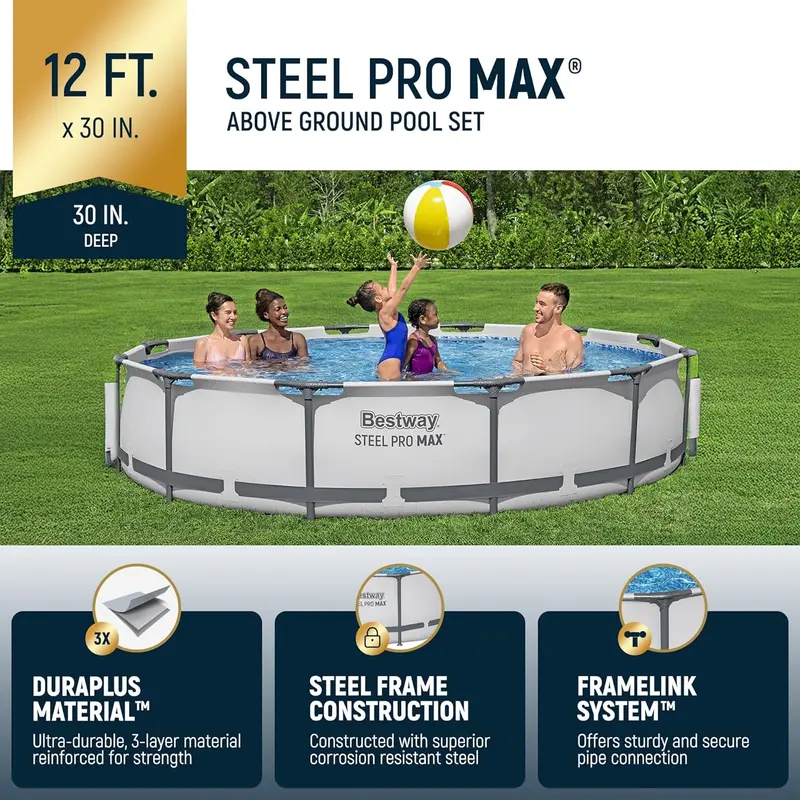 Steel Pro MAX Above-Ground Swimming Pool – 10 ft x 30 in Round Backyard Pool Kit with Durable Frame