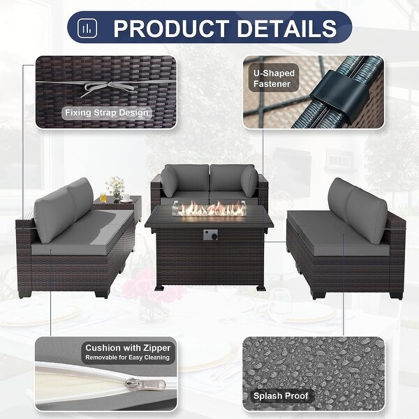 Patio Furniture Sectional Sofa Set,PE Rattan Swivel Rocking Chairs Patio Conversation Set